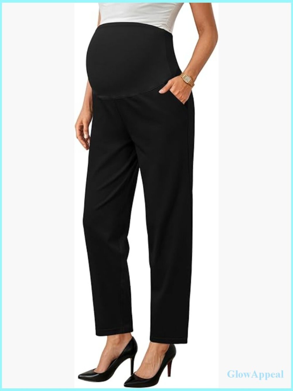 Maternity Work Pants Stretchy Over Belly Straight Leg Ankle Office Trousers